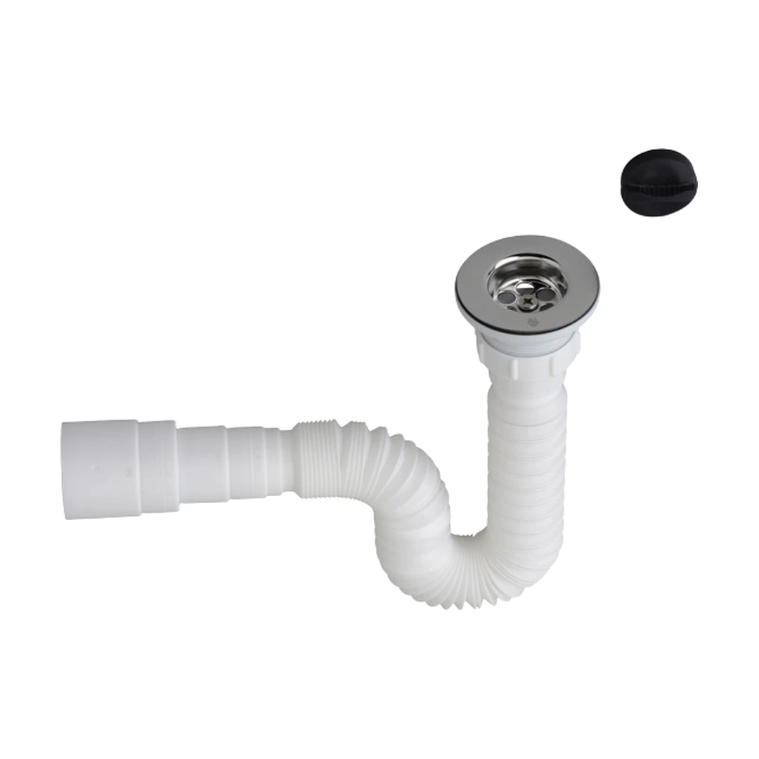 Conjunto desagüe 1 1/2 con tapón y sifón extensible